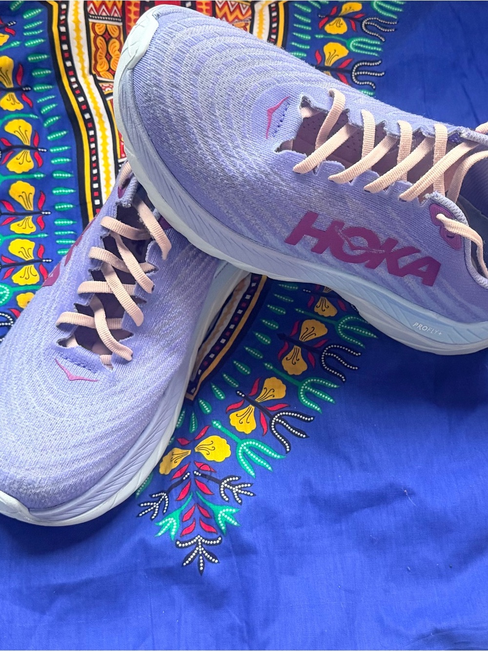 Hoka Women’s Lavender Running Sneakers with Pink Laces